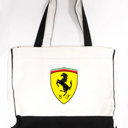 Ferrari Logo Trimmed Tote Bag