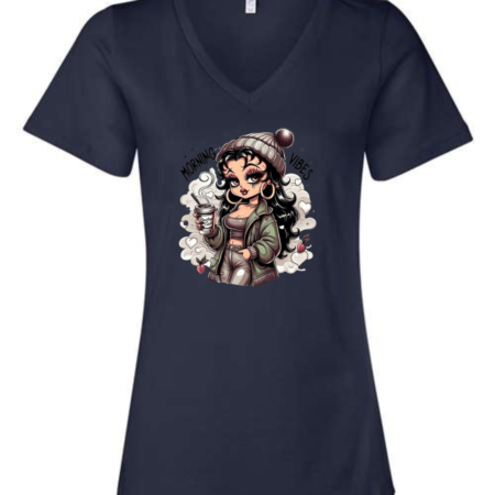 Morning Vibes Girl Graphic Bella Canvas Women’s V-Neck T-Shirt
