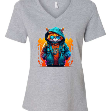 Streetwear Cat Graphic Bella Canvas Women’s V-Neck T-Shirt